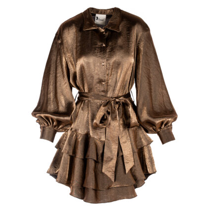 Rochie scurta cu volane din in Dark Gold