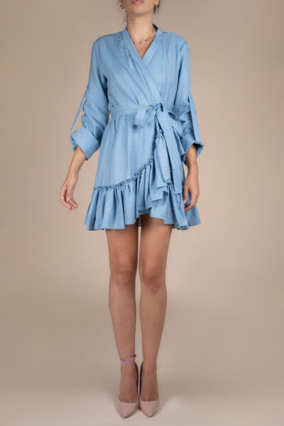 Rochie petrecuta cu mansete late si volan Blue Ciel - imagine 3