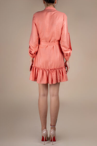 Rochie petrecuta cu mansete late si volan Sunset Orange - imagine 4