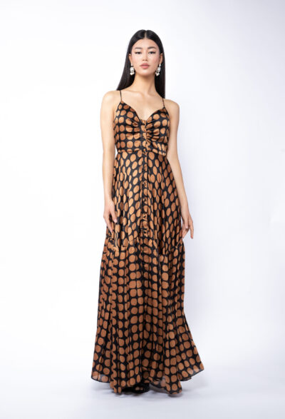 Rochie lunga cu bretele si imprimeu cu buline