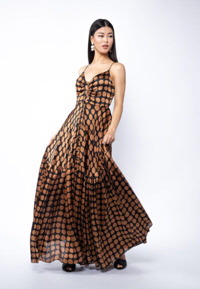 Rochie lunga cu bretele si imprimeu cu buline - imagine 3