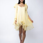 Rochie mini din matase cu esarfe Yellow