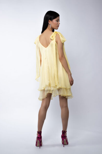 Rochie mini din matase cu esarfe Yellow - imagine 3