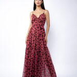 Rochie lunga din matase cu bretele si imprimeu cu buline