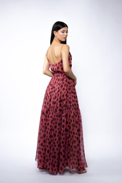 Rochie lunga din matase cu bretele si imprimeu cu buline - imagine 5