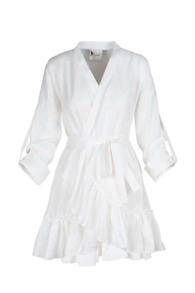 Rochie petrecuta cu mansete late si volan White - imagine 3