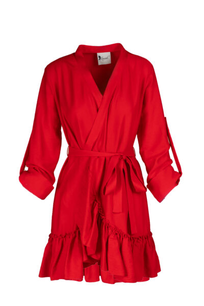 Rochie petrecuta cu mansete late si volan Red