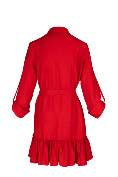 Rochie petrecuta cu mansete late si volan Red - imagine 2