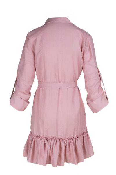 Rochie petrecuta cu mansete late si volan Pink - imagine 4