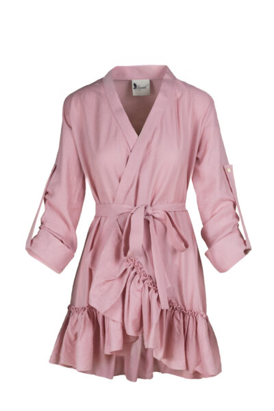 Rochie petrecuta cu mansete late si volan Pink - imagine 3