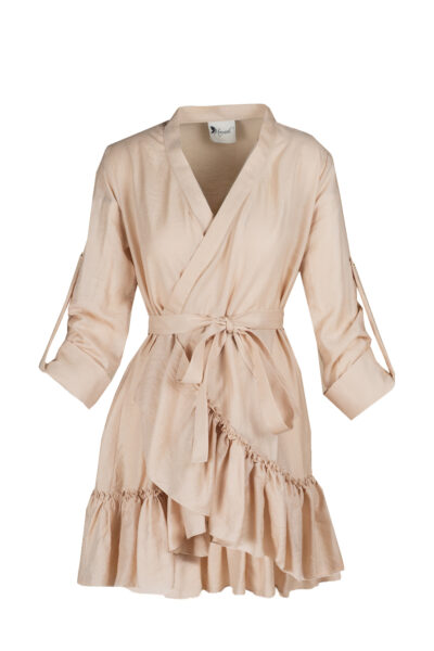 Rochie petrecuta cu mansete late si volan Nude - imagine 3