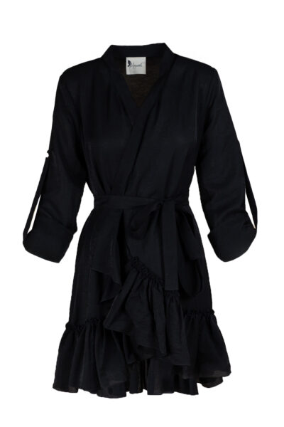 Rochie petrecuta cu mansete late si volan Black - imagine 4