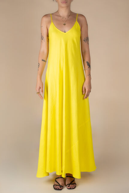 Rochie lunga A line din in Yellow