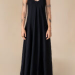 Rochie lunga A line din in Black