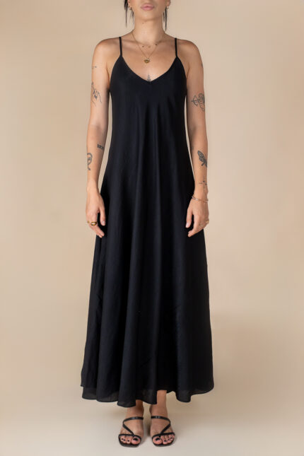 Rochie lunga A line din in Black