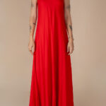 Rochie lunga A line din in  Red