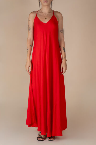Rochie lunga A line din in  Red