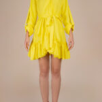 Rochie petrecuta cu mansete late si volan Yellow