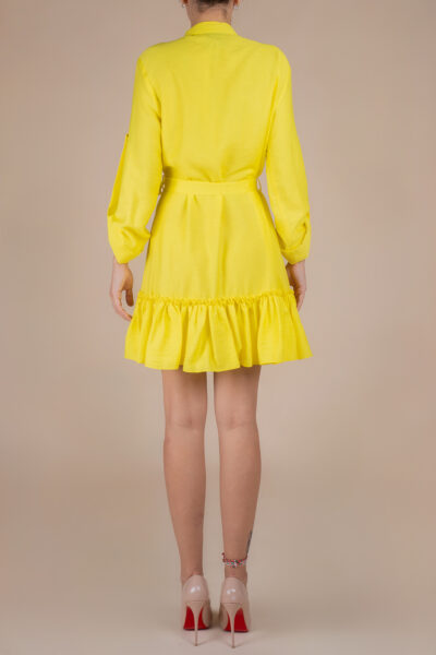 Rochie petrecuta cu mansete late si volan Yellow - imagine 2