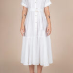 Rochie camasa midi cu volan si cordon White