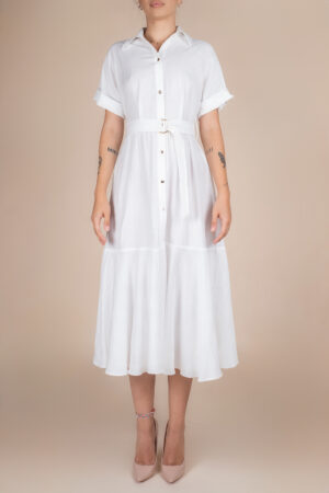 Rochie camasa midi cu volan si cordon White