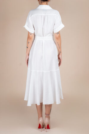 Rochie camasa midi cu volan si cordon White - imagine 2