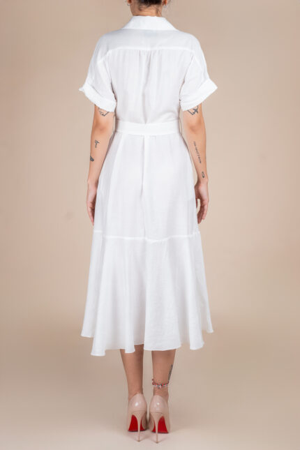 Rochie camasa midi cu volan si cordon White - imagine 2