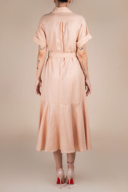 Rochie camasa midi cu volan si cordon Beige Light - imagine 2