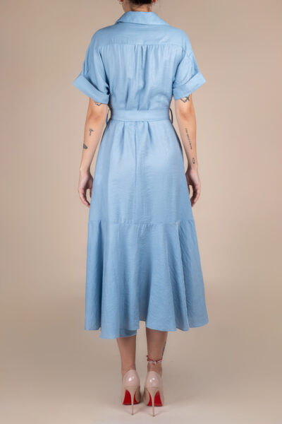 Rochie camasa midi cu volan si cordon Blue - imagine 2