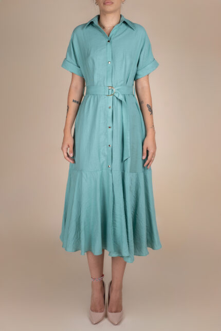 Rochie camasa midi cu volan si cordon Pearl Aqua