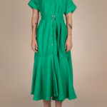 Rochie camasa midi cu volan si cordon Green