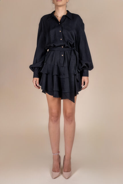 Rochie scurta cu volane din in Black