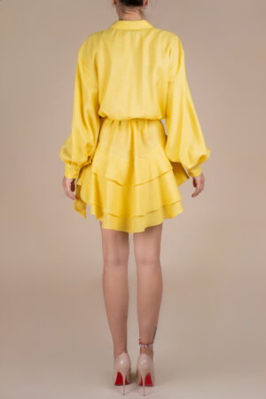 Rochie scurta cu volane din in Yellow - imagine 2