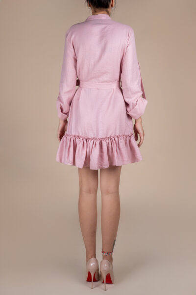 Rochie petrecuta cu mansete late si volan Pink - imagine 2