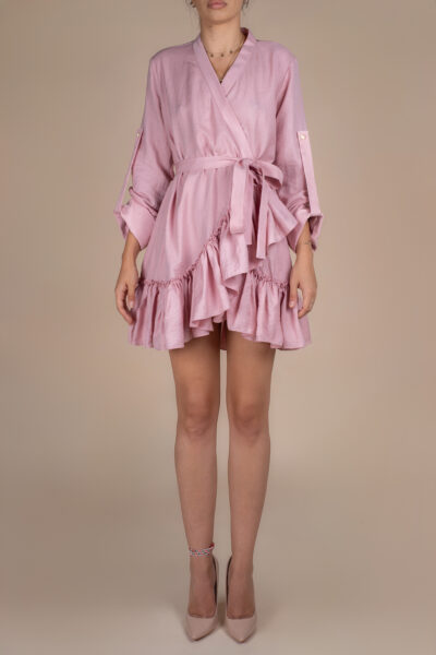 Rochie petrecuta cu mansete late si volan Pink