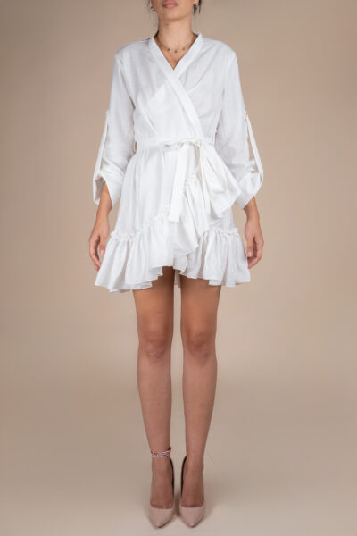 Rochie petrecuta cu mansete late si volan White