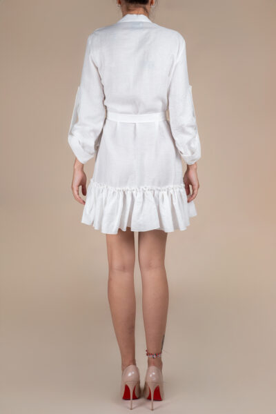 Rochie petrecuta cu mansete late si volan White - imagine 2