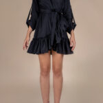 Rochie petrecuta cu mansete late si volan Black