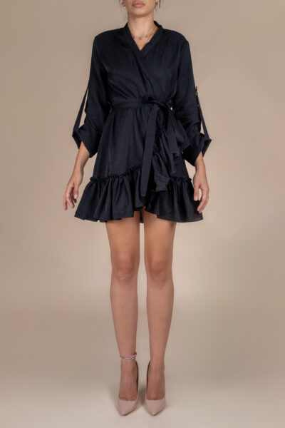 Rochie petrecuta cu mansete late si volan Black