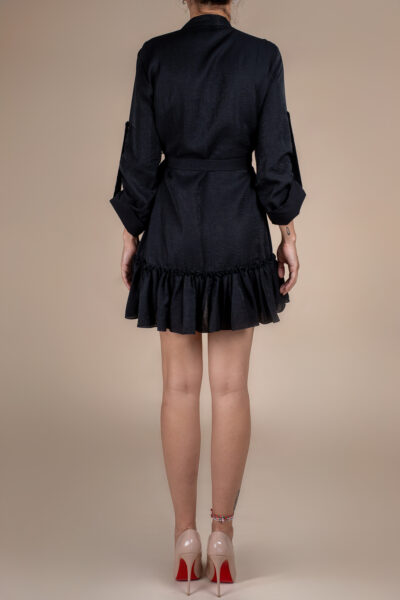 Rochie petrecuta cu mansete late si volan Black - imagine 2