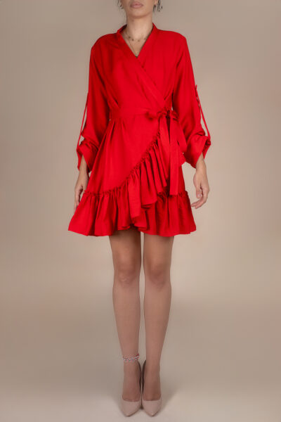 Rochie petrecuta cu mansete late si volan Red - imagine 3