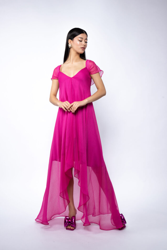 Rochie asimetrica lejera Fuchsia - imagine 1