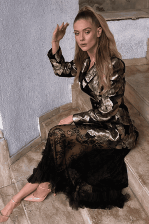 Sacou cu imprimeu editie limitata cu inele și umeri supradimensionați - imagine 4