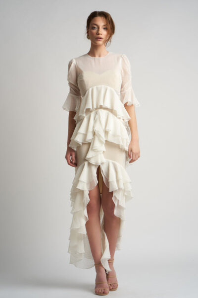 Rochie lunga cu volane  si corset integrat - imagine 3