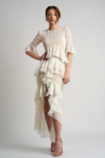 Rochie lunga cu volane  si corset integrat