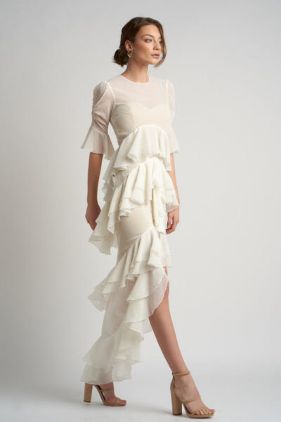 Rochie lunga cu volane  si corset integrat - imagine 6