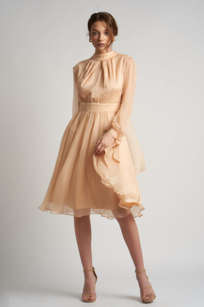 Rochie midi din voal de matase cu esarfe