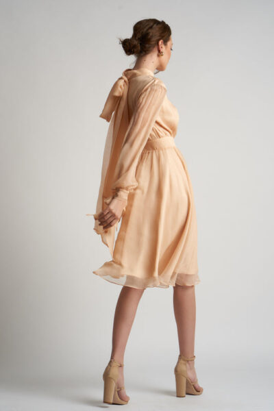 Rochie midi din voal de matase cu esarfe - imagine 6