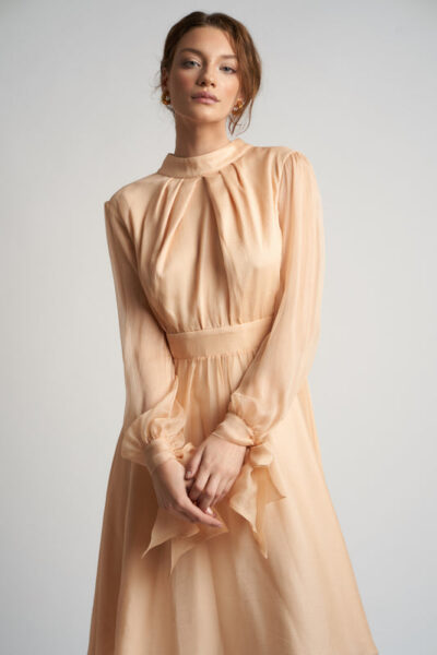 Rochie midi din voal de matase cu esarfe - imagine 5