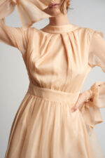 Rochie midi din voal de matase cu esarfe - imagine 2